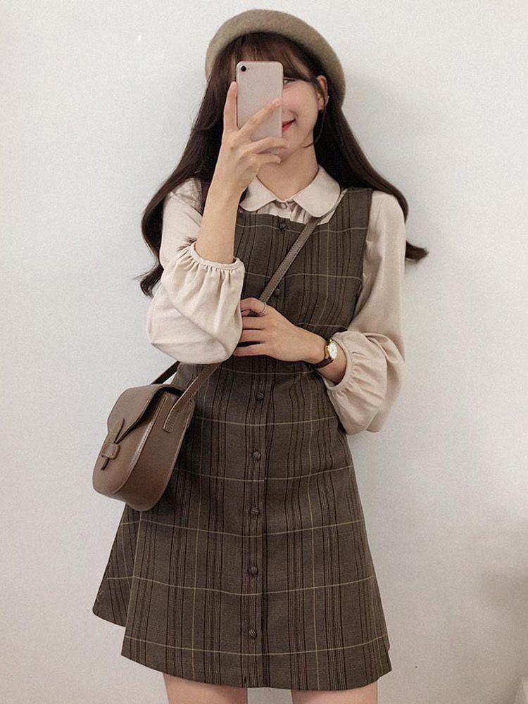 Tenues Assorties Filles Rendez-vous Dame Automne Printemps Robe Chemise à Carreaux Ligne A Femme