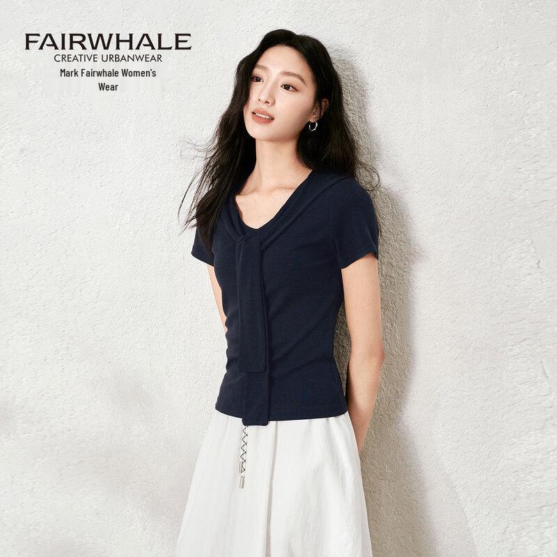 Mark Fairwhale Women s Navy Collar Tie-Front Crop Top M