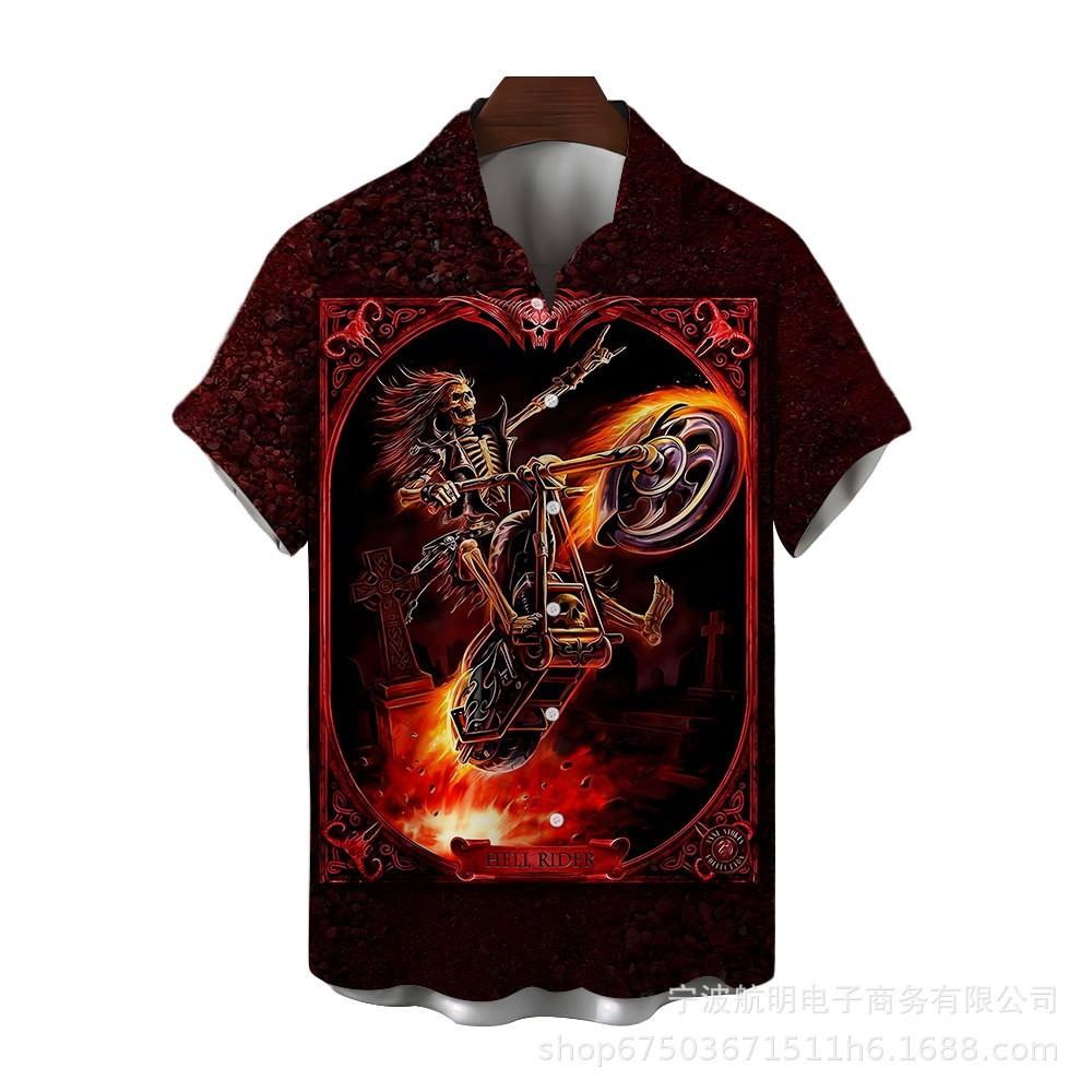 Men Gothic Skull Themed Short Sleeve Casual Shirts