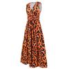 HNXC Women's Fashion Summer Spring Leopard Print Sleeveless V-Neck High Waist Casual Dresses