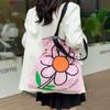 Floral Print Canvas Shoulder Handbag: Trendy Pleated Drawstring Design for Women