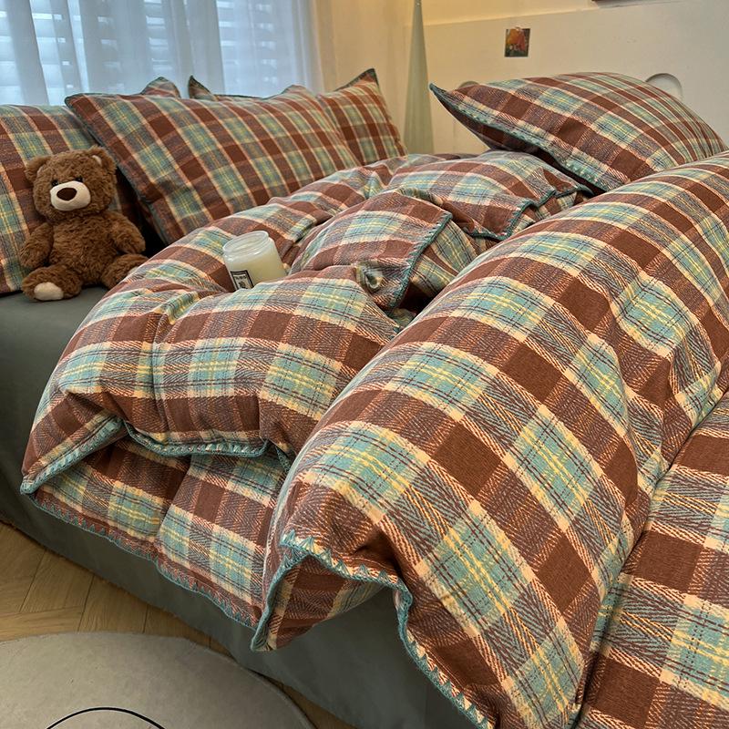 Gebürstetes Verdicktes Baumwoll-Bettwäsche-Set - Herbst & Winter Bettbezug, Laken für Wohnheime