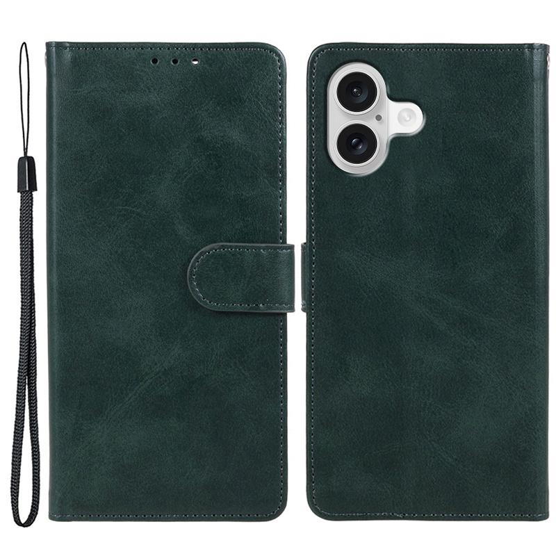 For iPhone 17 Case Calf Texture PU Leather Wallet Phone Cover with Wrist Strap