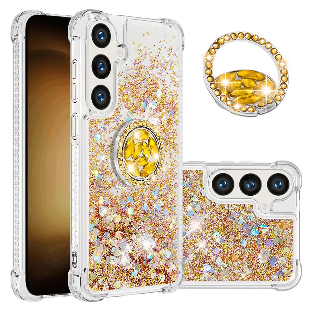 

For Samsung Galaxy S25+ TPU Case with Kickstand Quicksand Shockproof Cover Gold/Hearts
