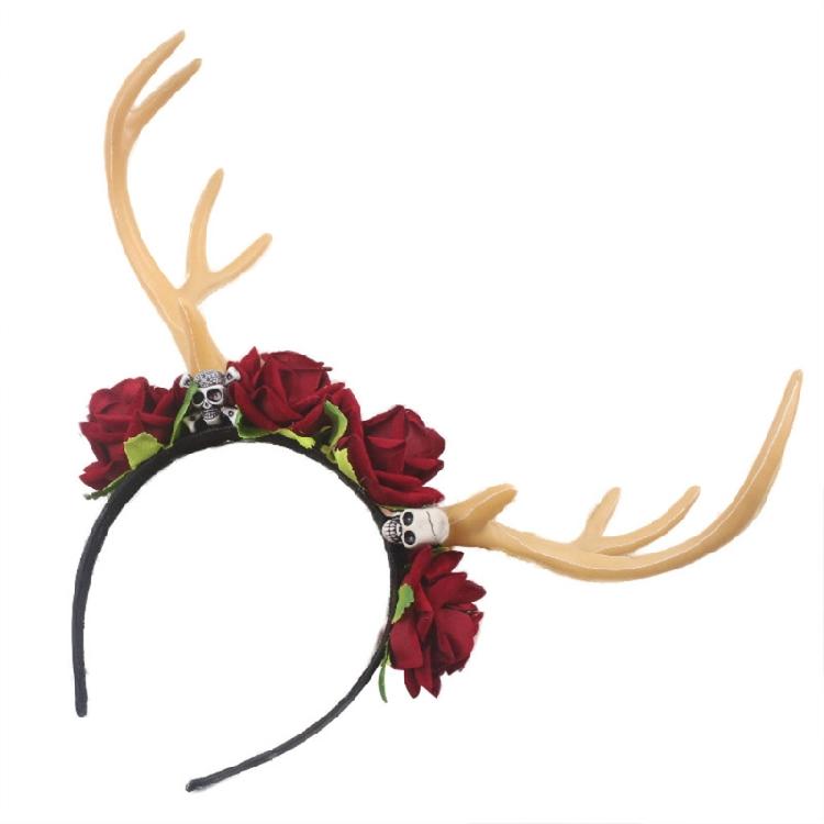 Gothic Flower Skull Headdress Deer Horn Headband Halloween Party Accessories