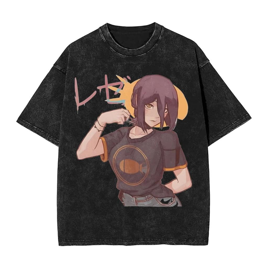2026 Anime Chainsaw Man Yoru T-shirt Men Women Clothing Oversized T Shirts Gothic Y2k Vintage Washed High Quality Cotton Tees Tops