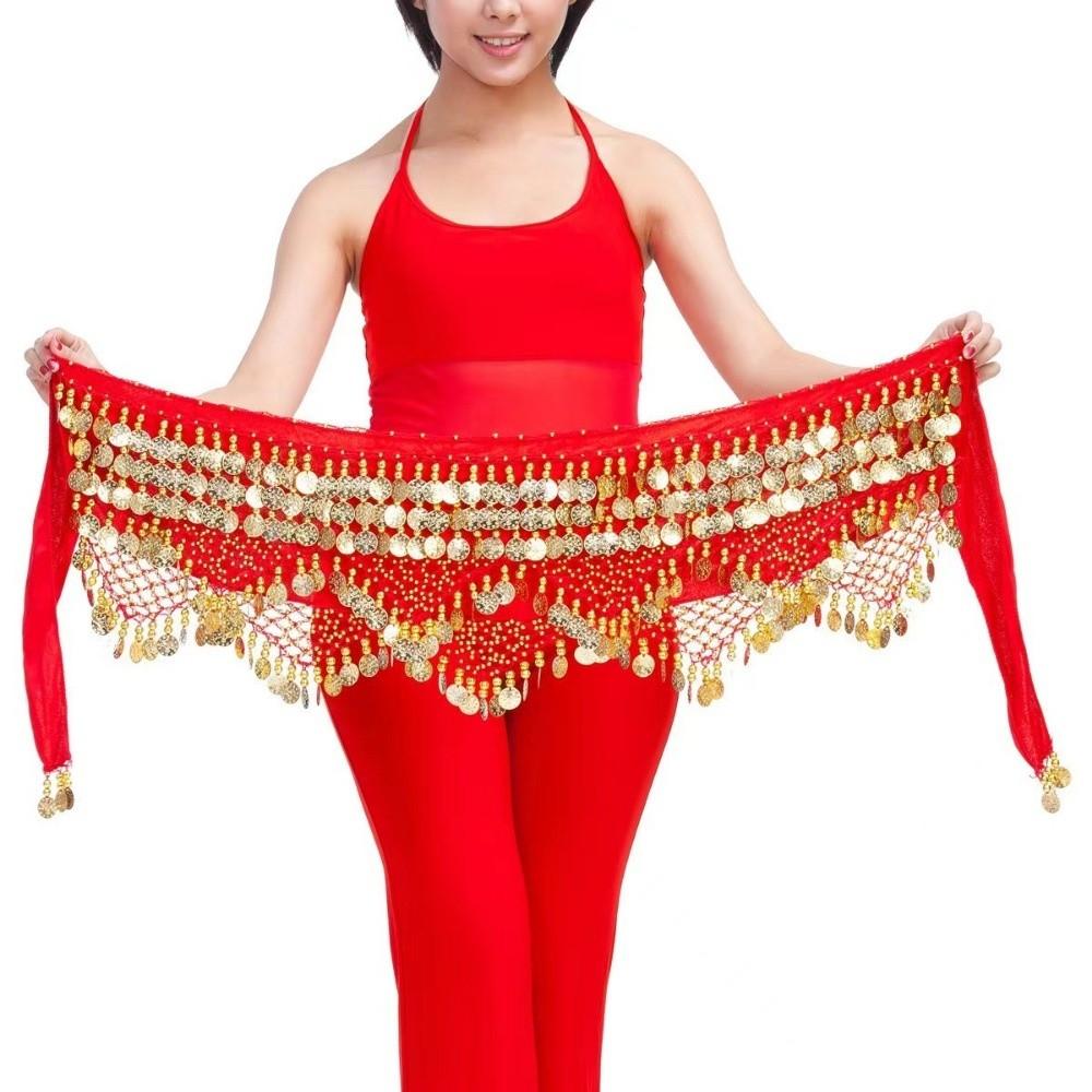 Golden Coin Belly Dance Waist Chain Glitter Sequins Belly Dance Hip Scarf  Indian Dance Red Gold