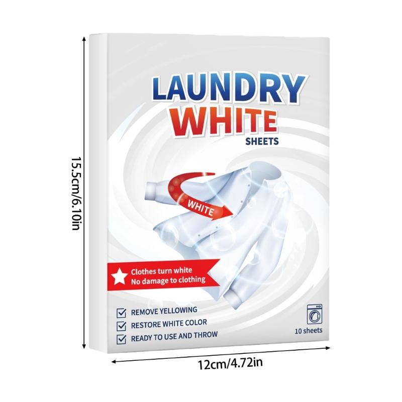 Pack of 10 Powerful Laundry Whitener Sheets Eliminate Yellowing Restoring Brightness Multiple Fabric