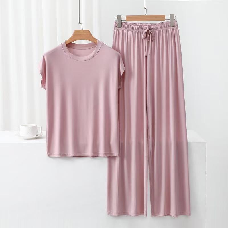 Modal Cotton Loose Home Wear Set, Women's Summer Thin Pajamas and Pajama Pants Two-piece Set, Comfortable and Casual, Can Be Worn Outside