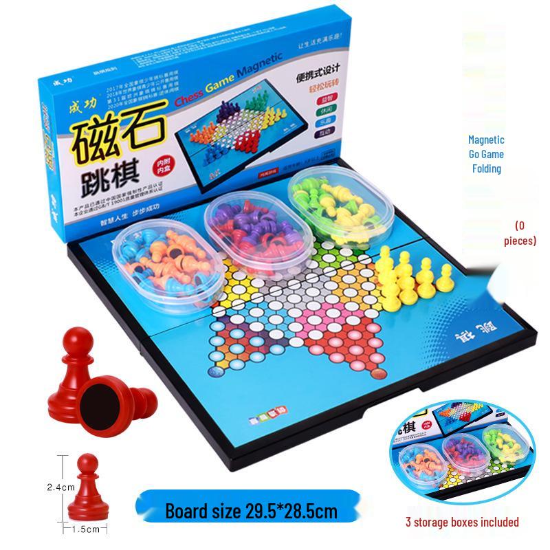Large Folding Magnetic Checkers and Chess Set: Portable Educational Game for Children