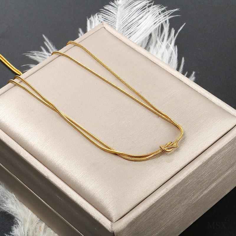 Stainless Steel European & American Round Snake Clavicle Chain - Titanium Knotted Couple Necklace for Women