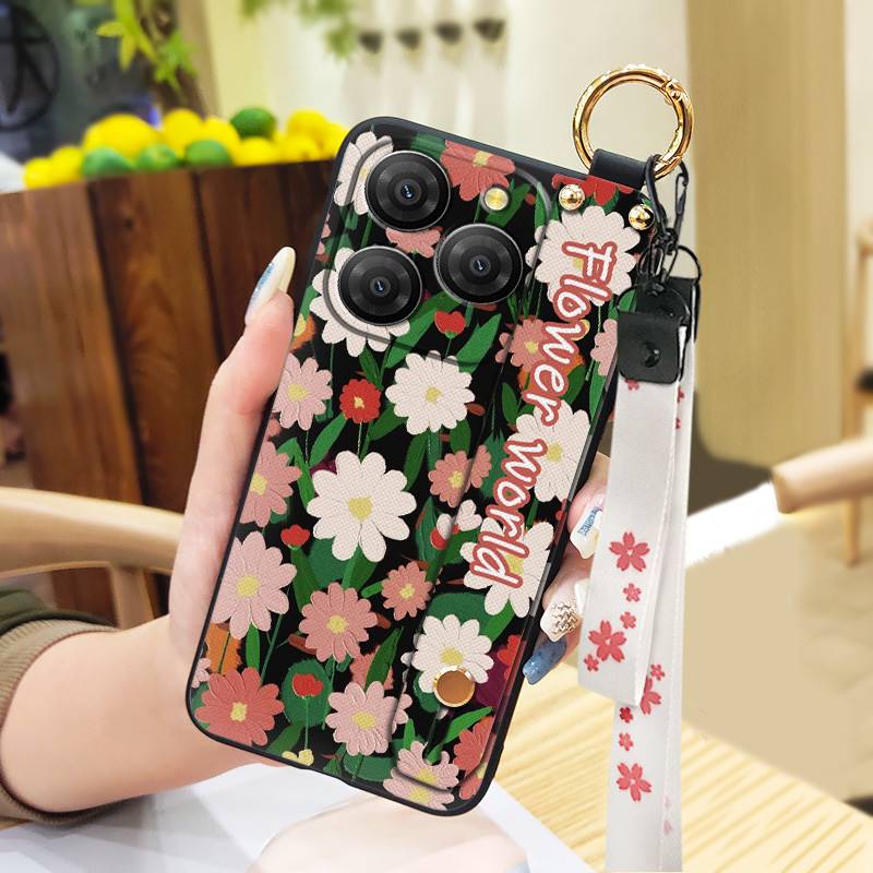Waterproof Durable Phone Case For Blackview Shark9 5G Soft case Ring Oil Painting Protective Shockproof Wristband Flower