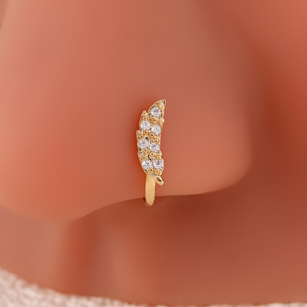 Wind Feather U-Shaped Nose Clip Light Luxury Temperament Tree Leaf Rice Ear Nose Ring Female Personality Fashion Zircon Nose Stud Nose Decoration
