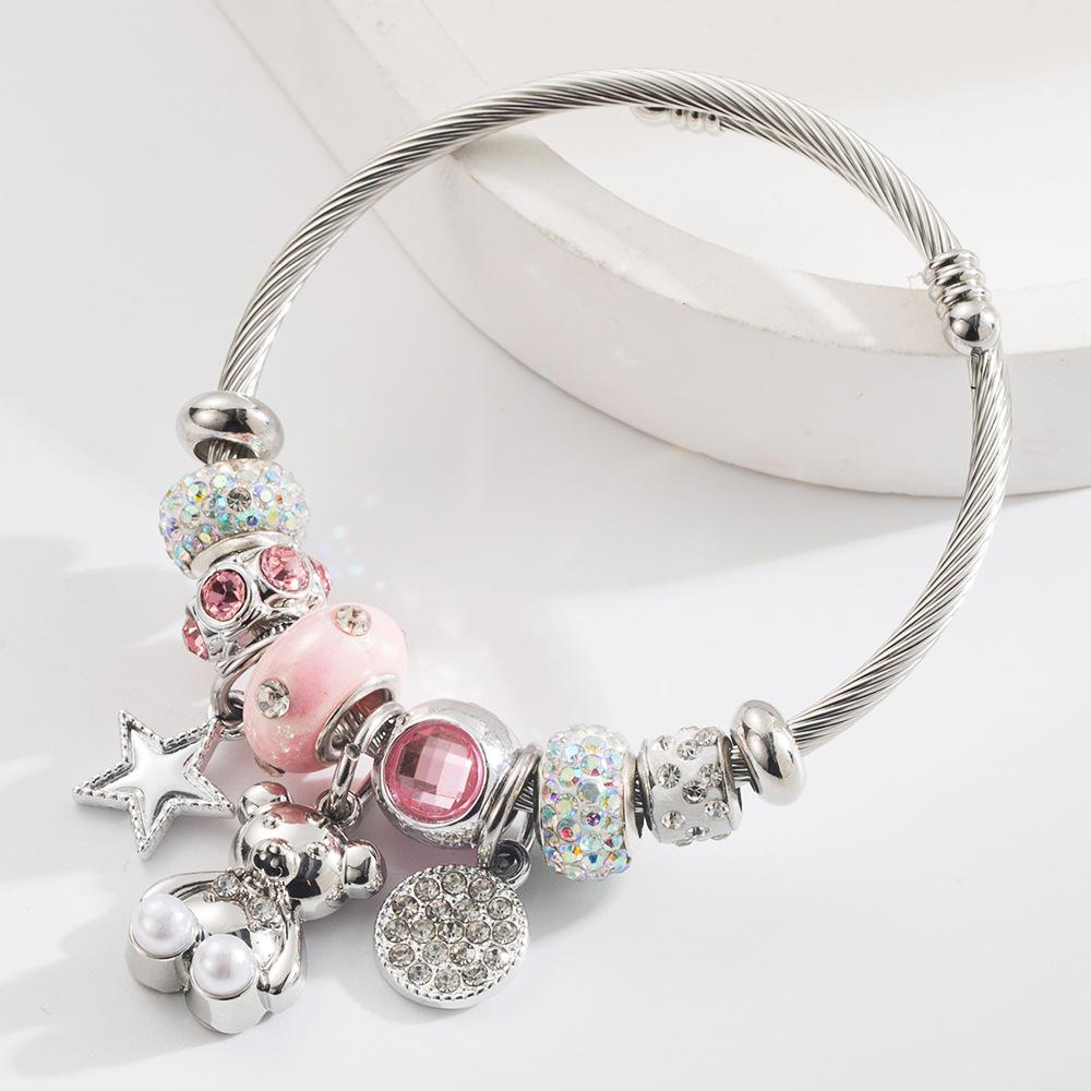 Браслет Круглый Медведь Звезда Сплав Инкрустированный Регулируемый Браслет розовый