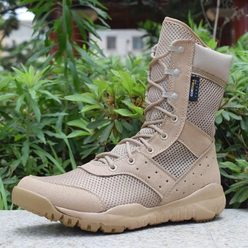 Couple High-top Boots Mesh Breathable Casual Boot Outdoor Non Slip Hiking Boots Tactical Combat Boots for Men Lace Up Ankle Boot