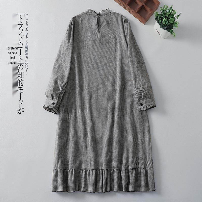 2025 Spring Artistic Retro Loose Casual Houndstooth Pleated Patchwork Dress