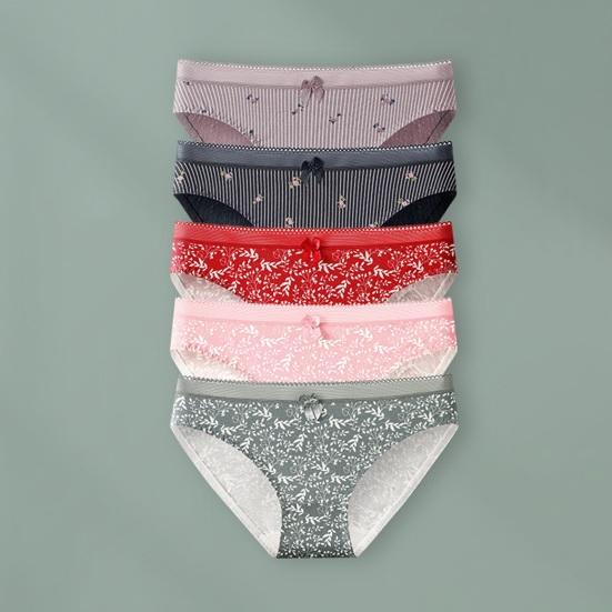 Damsömlösa Bomullsunderkläder Blommig Print Andningsbara Hipster-trosor Mellanhöga Mjuka Stretch Damtrosor