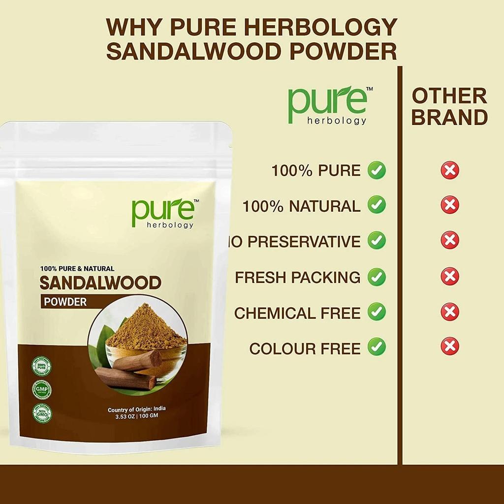 Pure Herbology Pure & Natural Sandalwood Powder for Face, Skin Whitening, 100gm