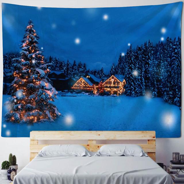 Christmas Tree Forest Snow Tapestry, Hanging Cloth, New Year Gift, Room Wall Hanging, Bohemian Style, Bedroom, Home Decoration