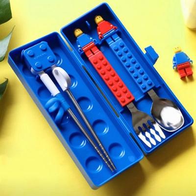 Oxford Block Stainless Steel Spoon + Fork + Chopsticks + Case Set, Blue, 1 Set