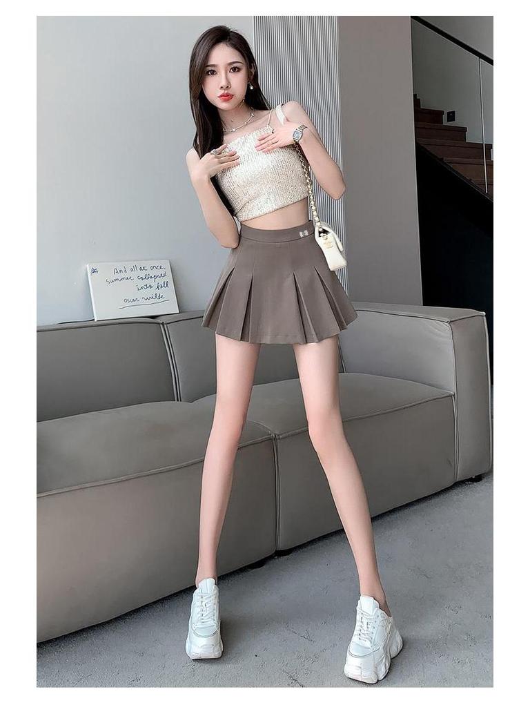 2025 New Korean Style Women's High-Waist Pleated A-line Mini Skirt - Slimming Petite Summer Midi