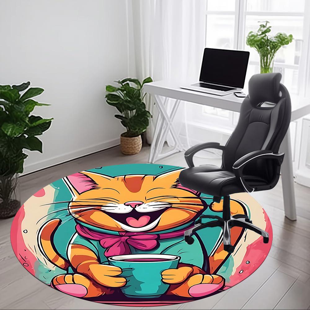 1pc Cat Coffee Office Round Area Rug, Under Office Chairs Bedroom Living Room Home Decor, Room Deco, Available in Various Sizes