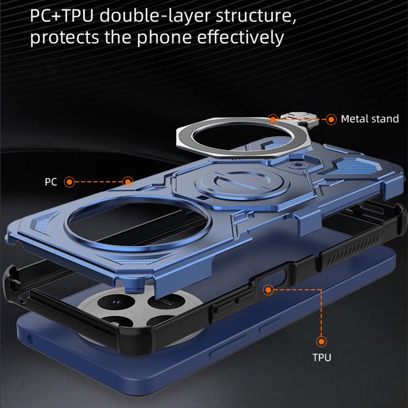 KEYSION Shockproof Magnetic Case for Redmi 14C Silicone+PC Upright Live Metal Ring Stand Phone Back Cover for Xiaomi POCO C75