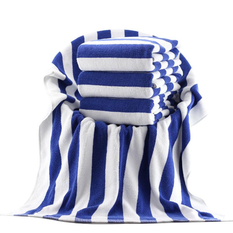 Extra Large Blue & White Stripe Cotton Beach Towel – Thick, Soft Bath Towel with Colorful Stripes