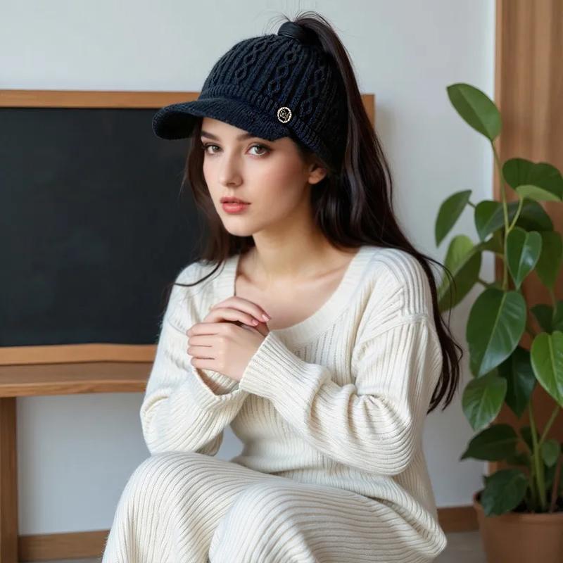 1PC Baseball Cap Elegant Knitted Headband Warmth Fit Gift Adjustable Casual Thick Versatile Sports Cap Playful Multi-Color