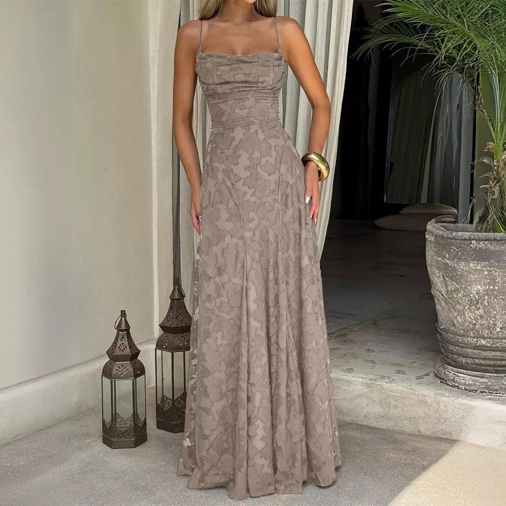 European & American Style Wine Red Spaghetti Strap Sexy Evening Gown for Women
