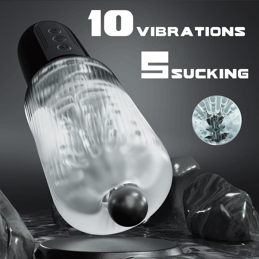 Med 5 vibrasjonsmoduser og 10 sugemoduser Mannssugende masturbator 3D kjønnslepper Penismassasjeapparat Penis Glans Trainer Mannlig onanator Mannleker