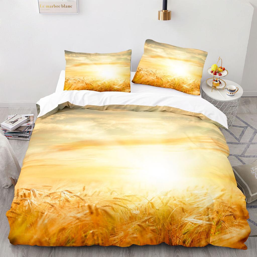 Wheat Field Lpluscape Soft Duvet Cover Quen Golden Wheat Ears Bathed In Sunlight Comfortable Quilt Cover Farm Theme Beding Set Warm Plus Nice