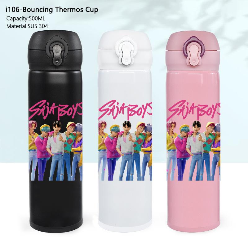 Stainless Steel Bouncing Thermos Cup KPOP Demon Hunter Girl Water Cup Shaga Male Ghost Sports Cup Car