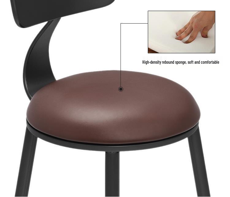 Retro American Solid Wood & Iron Bar Stool with Backrest