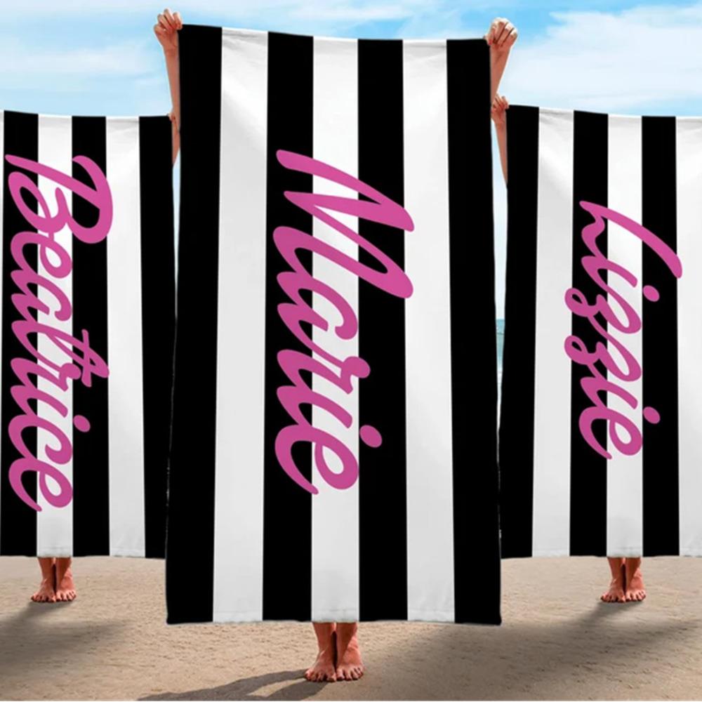 Gestreiftes Handtuch mit individuellem Namen Strandtuch Junggesellinnenabschied Partygeschenke Personalisiertes Pool-Badetuch Geburtstagsgeschenk für Kinder Erwachsene