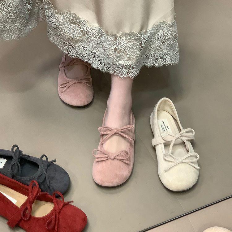 

2025 новые балетки с круглым носком и плоской подошвой, французский двойной бант, Мэри Джейн, женская обувь на раннюю весну, туфли на один ремешок для ношения с юбкой 40 красный