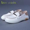 Women's Natural Leather Spring Summer Fall Soft Soled Low Top Retro Flat Comfortable Female Student Loafers Sizes 35-42
