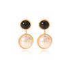 French Light Luxury Vintage Round Stud Earrings, Designer Obsidian Semi-circle Pearl Drop Earrings