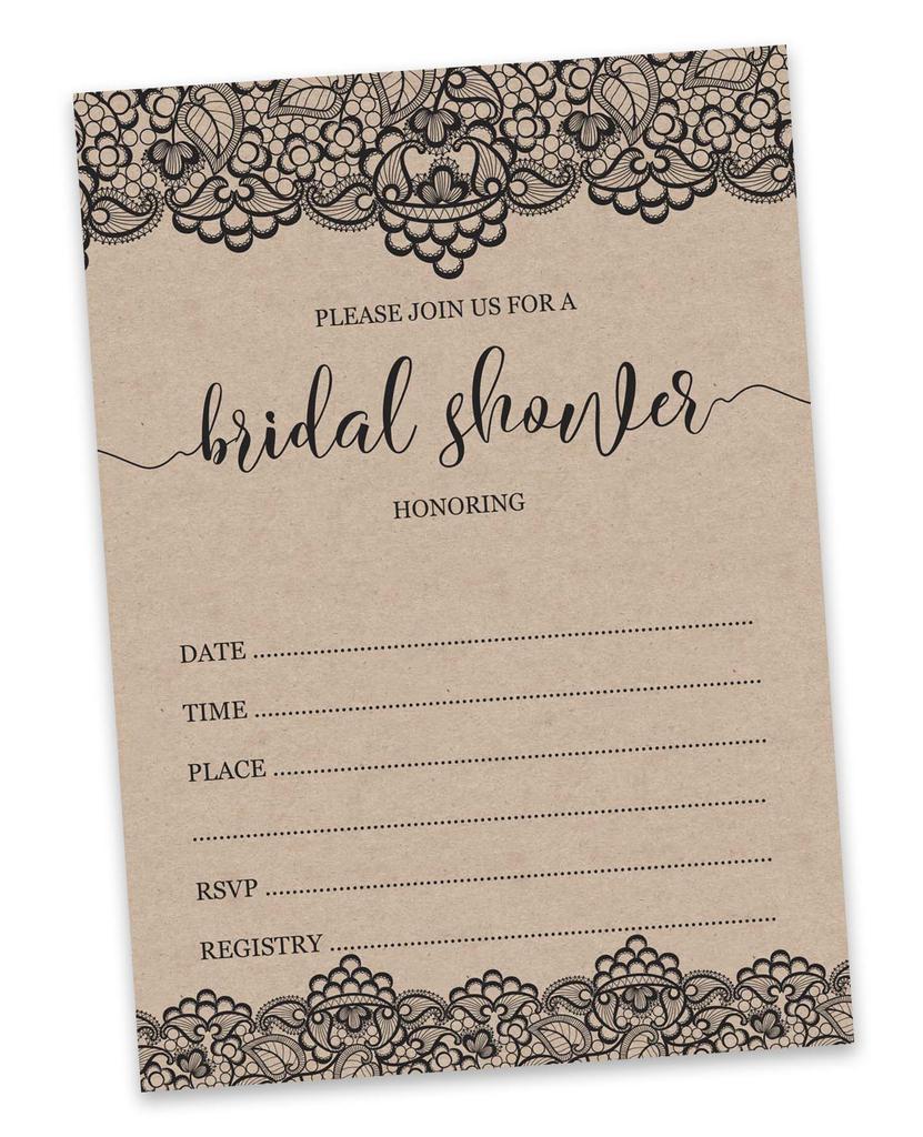 Inkdotpot 30A  Victorian Black Lace KraftA  Fill-In Style Bridal Shower Invitations Wedding Blank