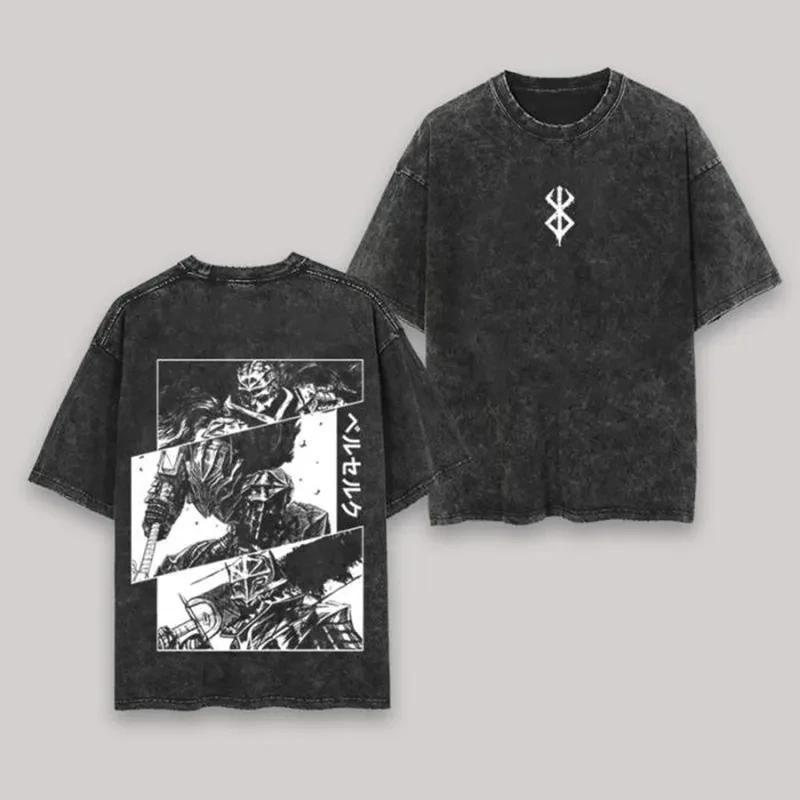 Berserk Animation Derivatives Guts Printing Retro Washed Short-sleeved T-shirt Men's and Women's 2026 Summer Fashion Clothing