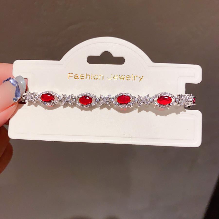 Geometric Oval Zircon Silver Bracelet With Luxurious Style For Women Gift красный