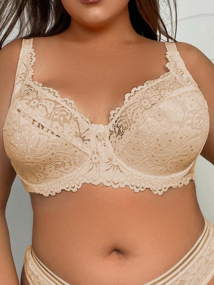 Plus Size Sexy Lace Hollow Out Bra for Women Ultra Thin Solid Color Breathable Bras