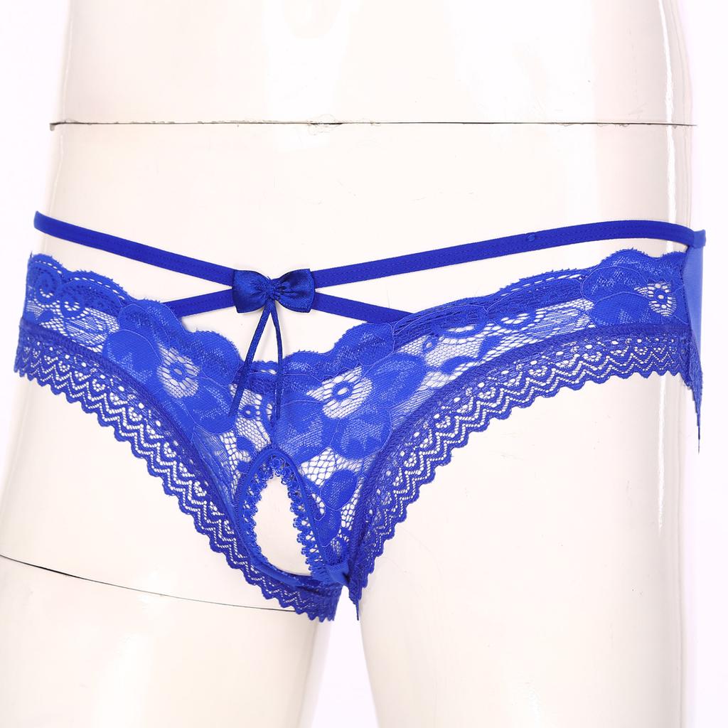 Muži Sexy Krajka Spodní prádlo Kalhotky Kalhotky Sissy Spodní prádlo Bowknot Kalhotky bez rozkroku Spodní kalhotky Noční prádlo