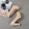 Fashion Comemore Round Toe Slip-On Square Heeled Pumps High Heel Patent Leather Ladies Zapatos Mujer 2025 Plus Size 43 Women Dress Shoes