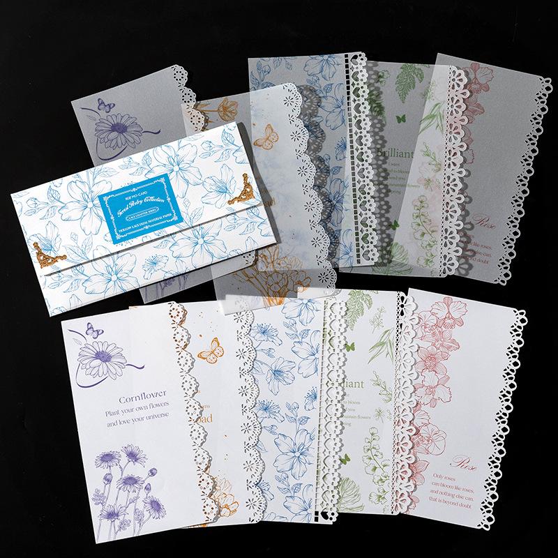 10-Sheet Long Lace Border Material Paper, Delicate Lace Edges for Journal Scrapbooking & DIY Card Making