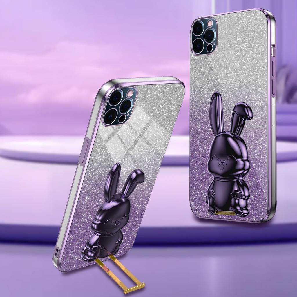 For iPhone 12 Pro Max Cartoon Rabbit Glitter Case Phone Cover with Kickstand