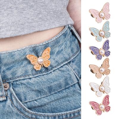 2 Paar Hosenbundspanner, verstellbare Schmetterlingsknopfstifte, Hosenclips, abnehmbare dekorative Taillenschnallen für weite Jeans, Hosen, Röcke