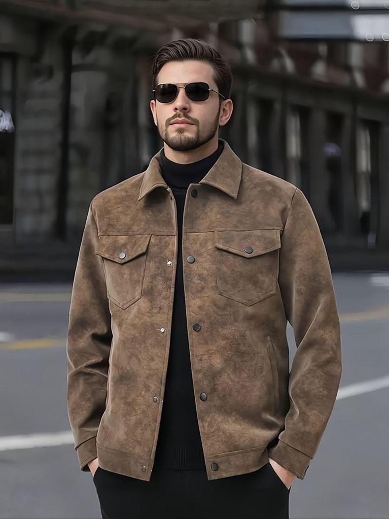 Giacca da uomo Yellowstone in pelle cerata retrò - Capo esterno casual americano con colletto tie-dye