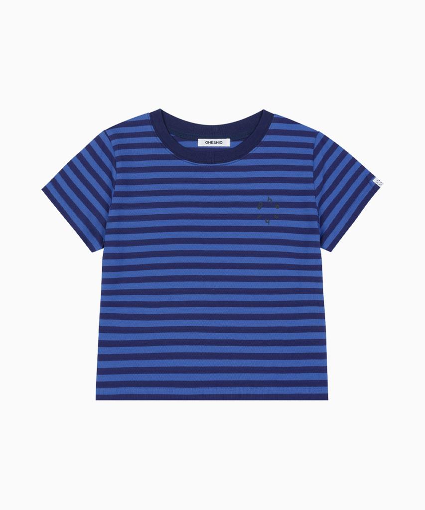 Ohesio Stripe Logo Crop T-Shirt, Blue