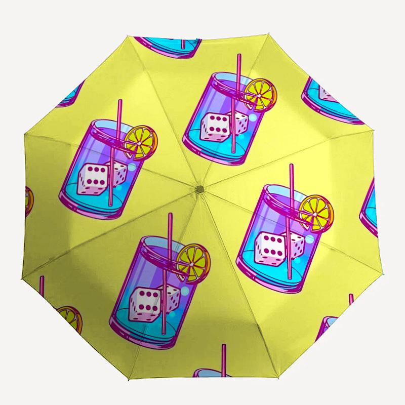 1pc Cocktail PrintAutomatic Open/close Folding Umbrella, Compact Portable Travel Umbrella, Perfect Birthday/Holiday, Cute Umbrella Y011